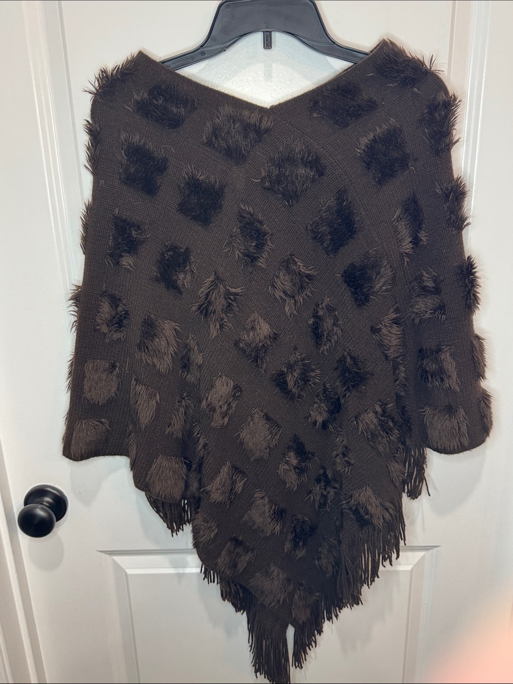 Brown Textured Fringe Poncho